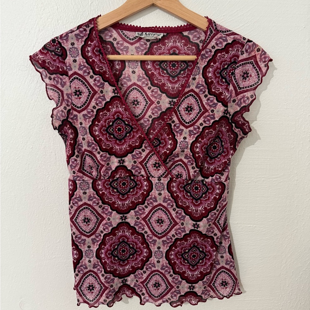 Self Esteem Pink and Red Patterned Blouse